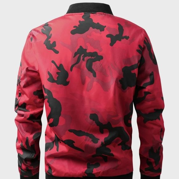 Red Streetstyle Men's Camo Print Zip Up Bomber Jac - Picture 3 of 7